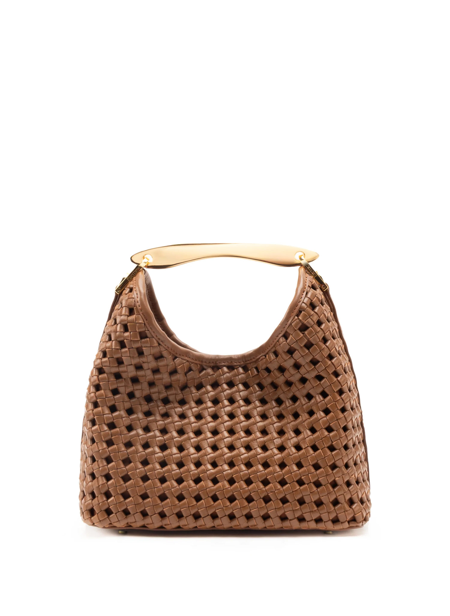 Vesker | Small Boomerang Woven Leather Cognac